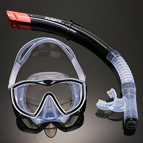 ACRATO Diving Snorkel Set with Anti-Fog Coated Glass Diving Mask and Snorkel for Adults