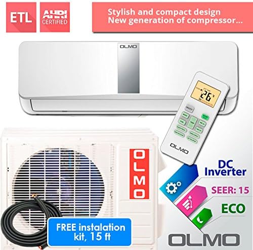 OLMO Toshiba Compressor 12, 000 BTU 208-230V/60 Hz, Ductless Mini Split System 15 Seer, Free Installation Kit