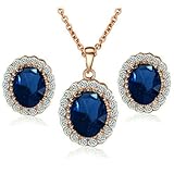 Yoursfs Sapphire Jewelry Set 18K Rose GP Vintage Blue Oval Crystal Studs & Pendant Set
