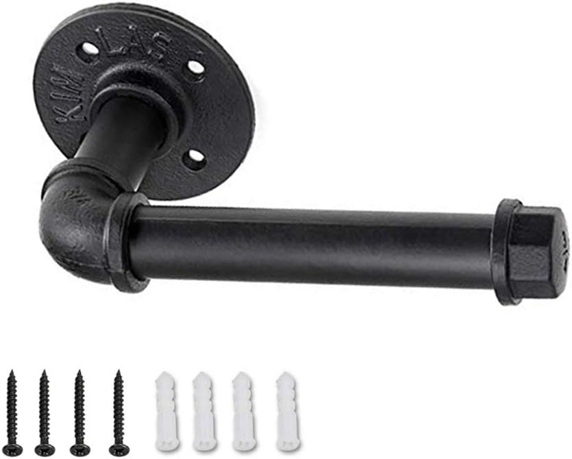 SUNMALL Toilet Paper Holder,Heavy Duty Industrial Iron Pipe Roll Tissue Holder Towel Racks with Hardware for Bathroom, Bedroom, Kitchen,Modern Electroplated Finish Black