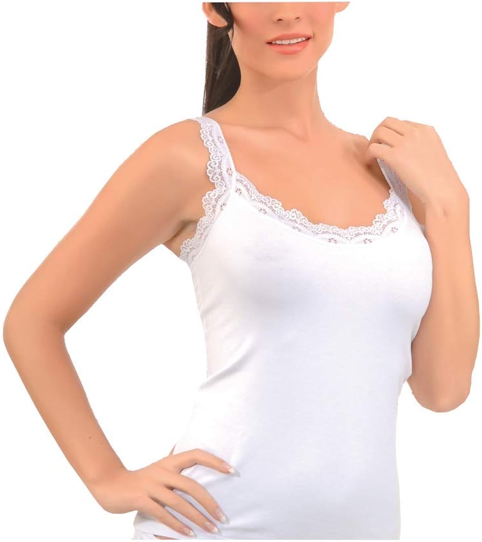 Women's Sexy Ultra Soft Camisole with Lace Trim Cotton Blend Basic Tank Top at  Women’s Clothing store