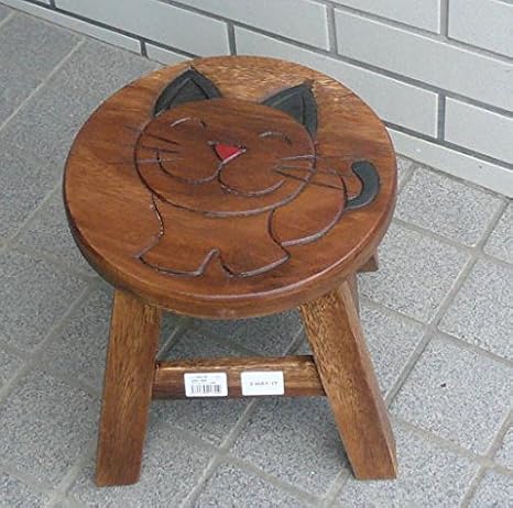 Amazon Co Jp 手作り ウッドスツール ロータイプ スマイルネコ 2307 1840 ホーム キッチン
