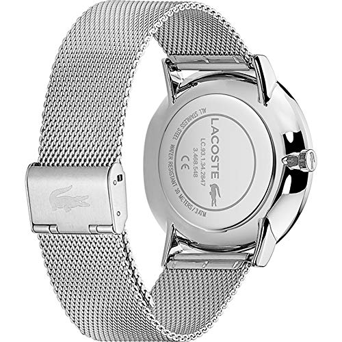 Lacoste Reloj Analógico de Cuarzo multifunción para hombre con correa de malla de acero inoxidable plateada – 2011024 - Imagen 4