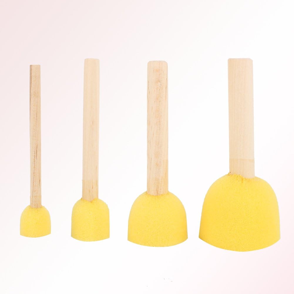 4Pcs Round Stencil Sponge Wooden Handle Foam Sponge Paint Brush Furniture Art Crafts Painting Tool Supplies