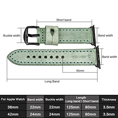 MAIKES Bridle Leather Watch Band Replacement for Apple Watch 44mm 40mm 42mm 38mm Series 4 3 2 1 iWatch Watchbands Compatible with Apple Watch Strap (38mm, Green+Black Buckle) - Thumbnail 3