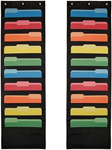 Wall File Organizer - Classroom Pocket Chart (Letter Size - 2 Pack, Black)