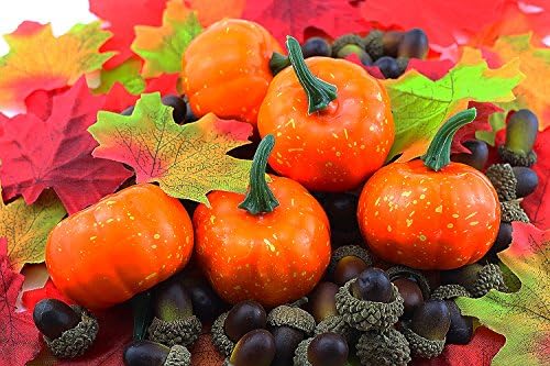 Etmact 155pcs Craft Artificial Realistic Autumn Acorns, Pumpkins and Maple Leaves Fall Harvest Decorating Kit for Thanksgiving Christmas Party Garden Home Decoration