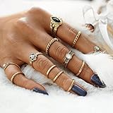 DDLBiz 12pcs/Set Women Bohemian Vintage Silver Stack Fine Rings Above Knuckle Rings Set (Gold)