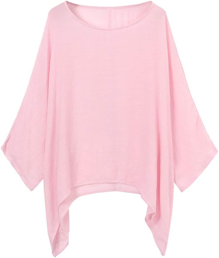 TIMEMEAN Batwing Tops for Women Plus Size Long Sleeve Blouse T Shirt Pink Size 12