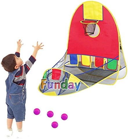 Cute Play Tent Playpen Ball Pit Pool with Basketball Hoop and Carry Bag for Toddlers, kids