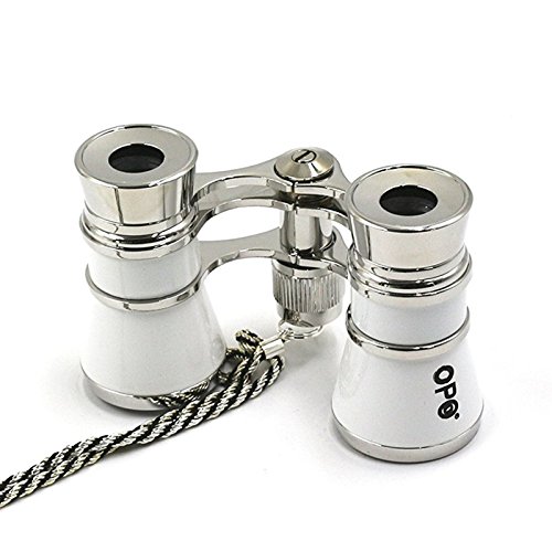 Opera Glasses Compact Binoculars for Theater Horse Racing Classical Lady Gift 3X25 White with Silver Chain