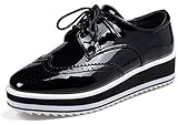 DADAWEN Women's Casual Lace-Up Platform Wingtips Square Toe Oxfords shoe