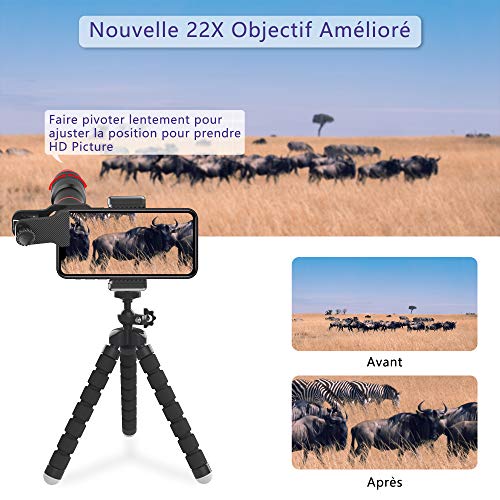 Selvim Kit d’Objectif Smartphone, Téléobjectif x22, Objectif Macro x25, Objectif Fisheye 235°, Objectif Grand Angle x0…