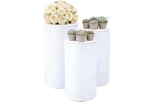 3-Piece White Cylinder Display Stand Set Round Pedestal Stands for Wedding, Birthday Party & Event Decor Versatile for Cakes,