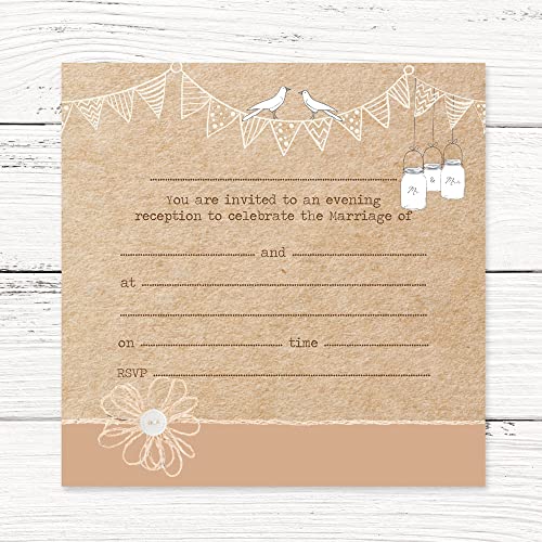 Dotty about Paper Evening Postcard Invitations - Vintage Bunting & Love Birds - Pack of 10 Includes Ivory Envelopes. Vintage Charm, Woodland. Perfect for Friends & Family. (L56)
