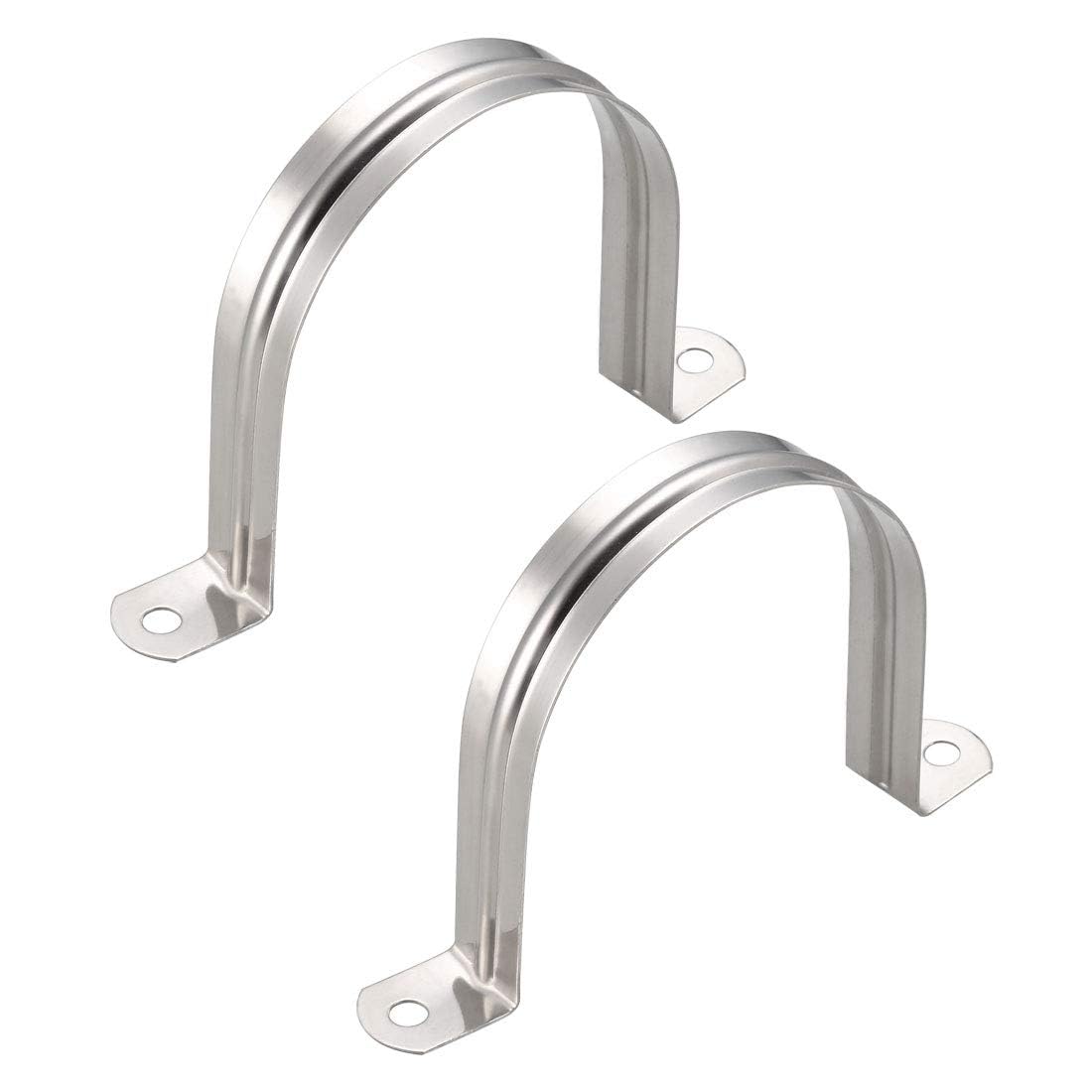 TA-VIGOR 2Pcs Rigid Pipe Straps, 90mm 2 Holes Stainless Steel Tension Tube Clip Clamp, Heavy Duty Conduit Clamps for Pipe Tube Wire Fixing, Laying Plumbing, Electricity, Exhaust