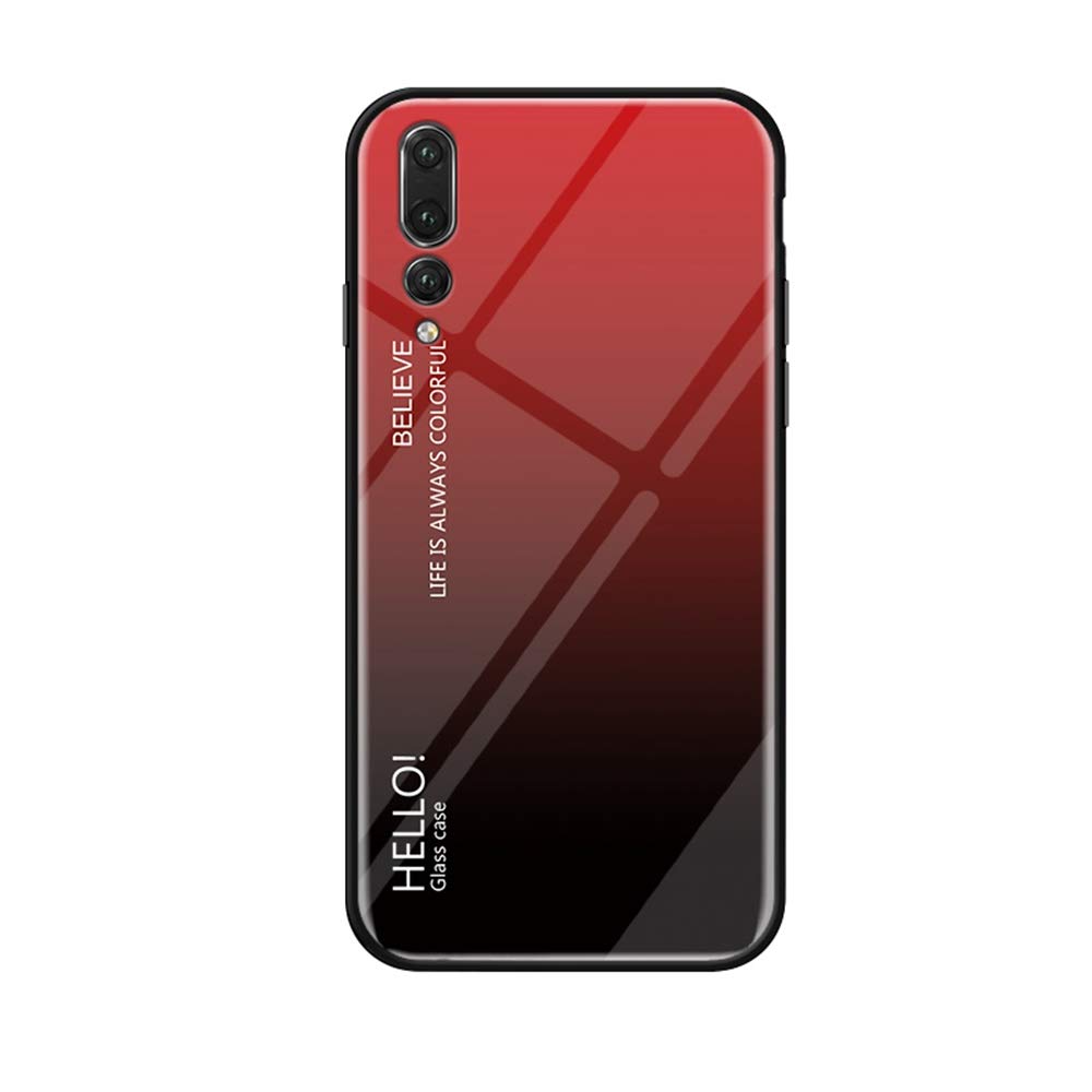 MadBee Case for Huawei P20 Pro [with Screen Protector],9H Tempered Glass Back Cover [Gradient Color Design] + Soft TPU Silicone Bumper [Shock Absorption] Fully Protective Case (Red)