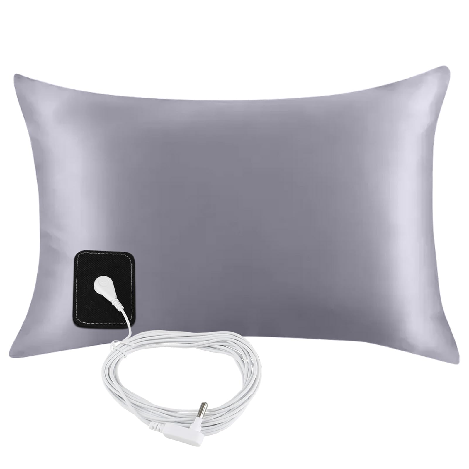 ConBlom Earthing Grounding Pillowcase with 5m UK Plug Cord, Regular UK Size, 90% Cotton Thread, 10% Delicate Silver Thread - Grounding Features for Better Sleep (Gray) — image 1