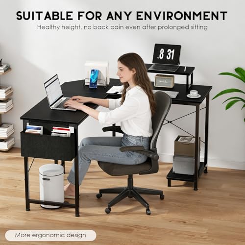 COSENGA Escritorio Gamer, Escritorio para Computadora en Forma de L de 51 Pulgadas con Soporte para Monitor y Bolsa Almacenamiento, Escritorio en L para Oficina y Gaming, Negro