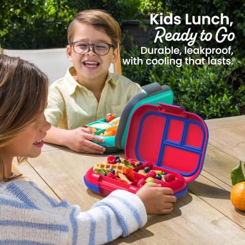 Bentgo Chill Kids Leak-Proof Lunch Box - 4-Compartment Bento Box with Built-In Ice Pack, 3.3 Cup Capacity, PFAS & BPA-Free, Microwave & Dishwasher Safe, Ideal Size for Ages 3 to 7 (Red/Royal)