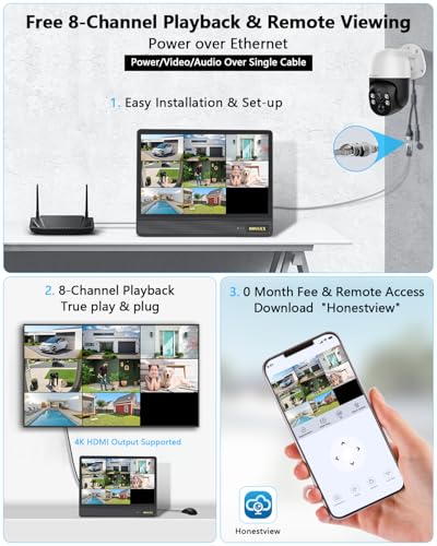 (2026 Updated) 4K PoE PTZ Security Camera System, 4 Outdoor PTZ Cameras, 8CH NVR with 10.2" IPS Display, 130° Wide Angle, AI Human Detection, PIR Motion, 2-Way Audio, IP66, Free App, 1TB HDD