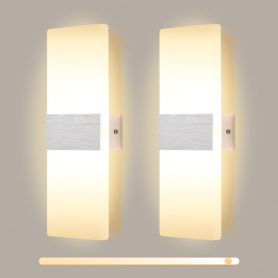 ENCOFT LED Wall Lights Modern Wall Wash Lights 12W Acrylic Wall Lamps Dimmable Wall Sconce Lights for Living Room Bedrooms Pathway Corridor Stairs Balcony, Warm White (2Pack) (LB-6588-12W-DIMMING)