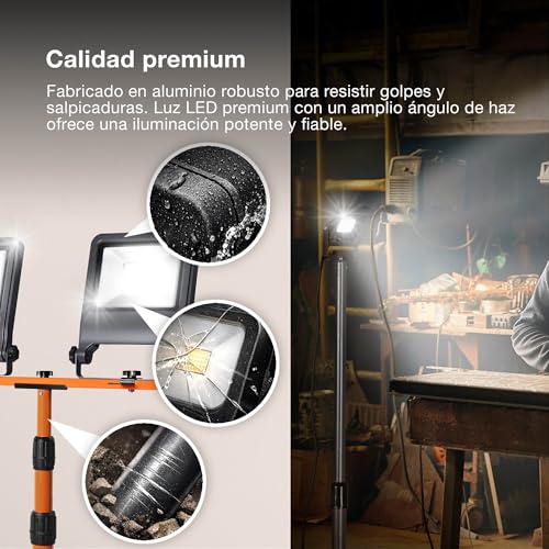 OSRAM LED Work Light Tripod, 2x50W, 9000lm, 4000K Cool White, Height Adjustable up to 1.8m, IP65