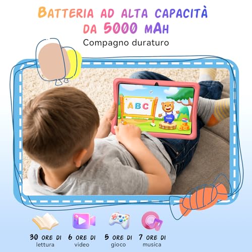 10 Inch Children's Tablet, Android 16 Tablet for Children 3-12 Years, 16GB RAM(4+12) + 64GB ROM, Parent Control, GMS, 5000mAh, WiFi6, WidevineL1, with Anti-Drop Case and Pen, 4 Year Warranty
