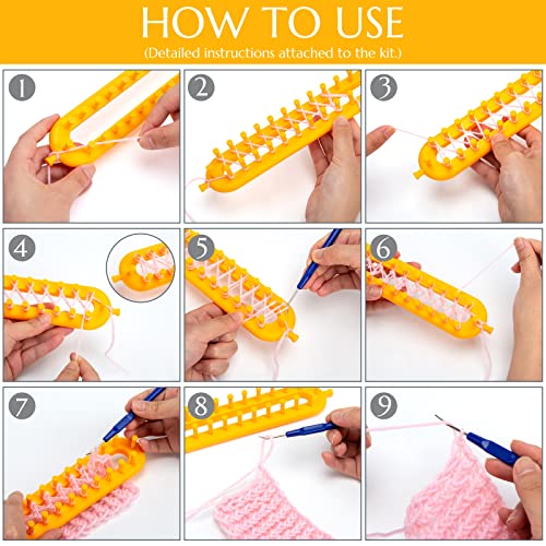 LOVEINUSA 13PCS Knitting Loom and Pompom Maker Set, Rectangle Knitting Looms Pompom Maker with Yarn Skeins Acrylic Knitting Crochet Supplies for Beginners Hat Scarf Shawl Sweater Sock