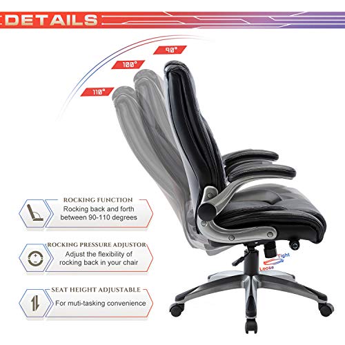 COLAMY High Back Office Chair with Flipup Arms, Executive Computer