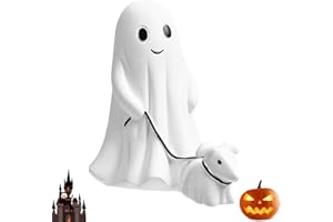 Audaisyly Ghost Walking Dog Statue Decor, Cutest Halloween Spooky Ghost Dog Resin Figurine, Perfect for Home Front Porch Decor and Outdoor Garden Tabletop Sculpture Decoration