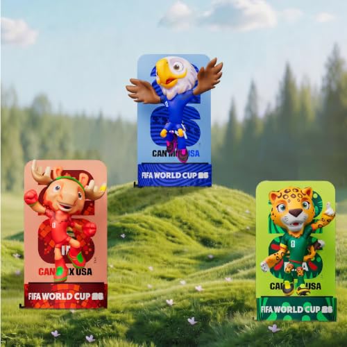Sanyetral FIFA 2026 Copa Mundial Oficial Licenciada Conjunto de Figuritas de Mascotas de 3 con Caja de Exhibición (Zayu, Arce & Clutch), Figura de Modelo de Mercancía Oficial para Coleccionistas