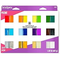 Sculpey Premo 24 Color sampler of Polymer Oven-Bake Clay, Non Toxic 1.5 lbs., Great for jewelry making, holiday, DIY, mixed m