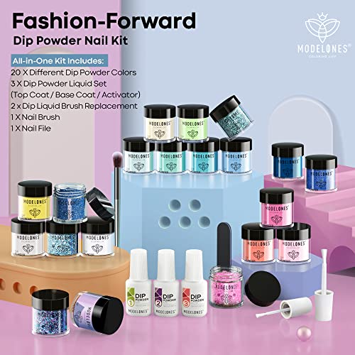 Modelones Dip Powder Nail Kit Starter, 20 Colors Winter Blue Pink