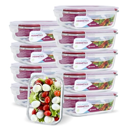 Conjunto 10 Potes Vidro Hermético Marmita Mantimento 640ml (Vermelho)