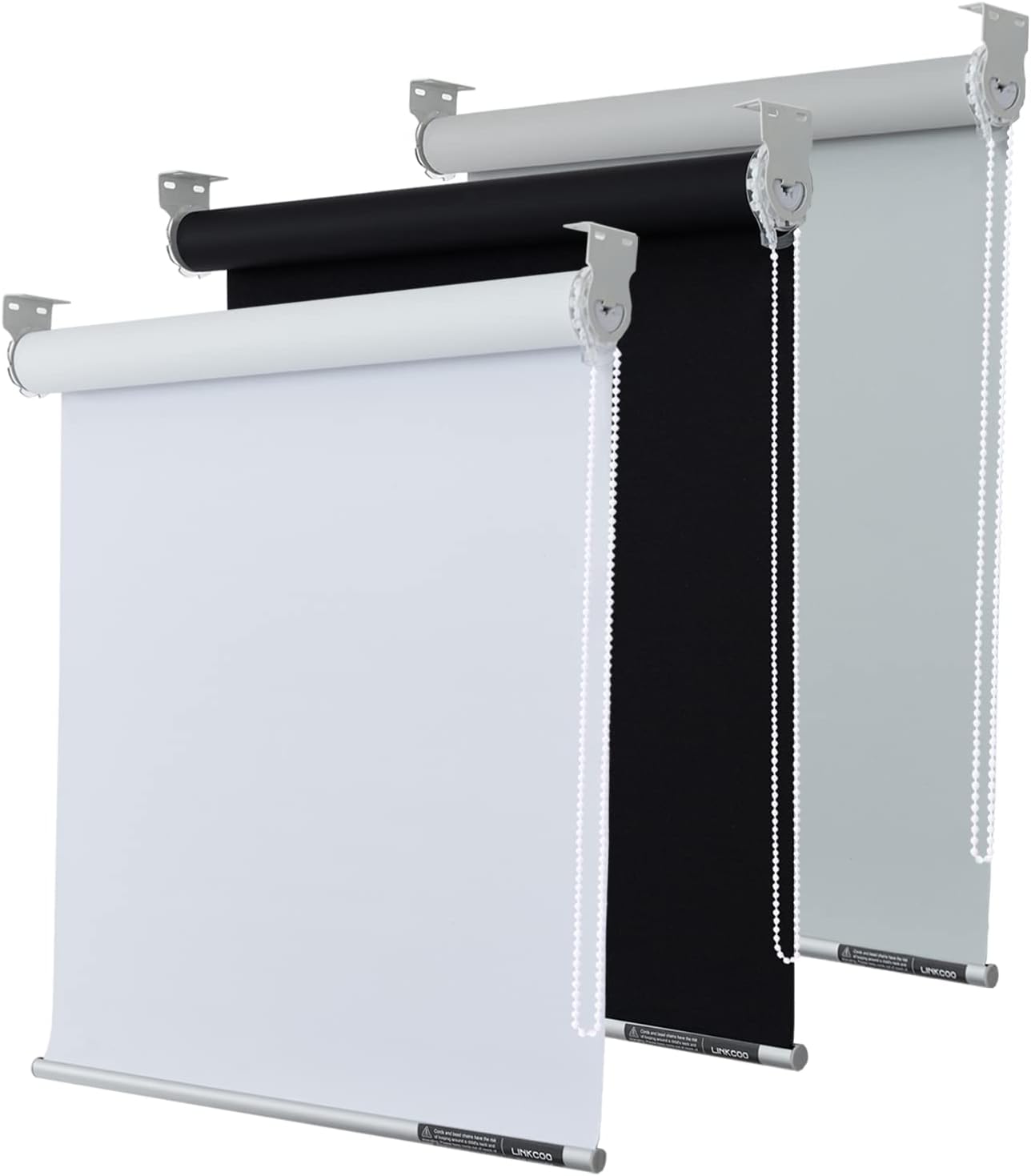 Window Treatments - LINKCOO 100% Blackout Roller Window Shades, Window Blinds with Thermal Insulated Waterproof Fabric, Corded Roll Pull Down Shades for Home and Office (White - Width 29