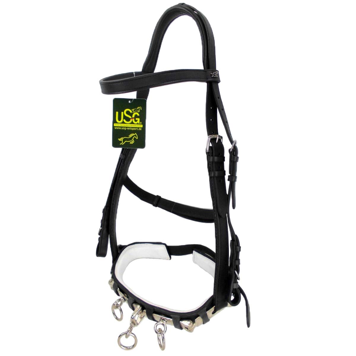 USG Cavesson made of leather, black, white lining, warmblood