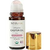 NIYAVERA Organic Castor Oil Roll on with Rose Quartz For Face and Body - Cold Pressed Hexane Free Glass Bottle Unrefined 1.7 oz
