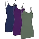 Pure Look Women's Spaghetti Strap Stretch Cotton Long Cami Camisole Tank Top