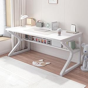 パソコンデスク デスク 幅100cm×奥行60高×さ75cm ラック付き 机 PCデスク 組立簡単 作業机 ホワイト