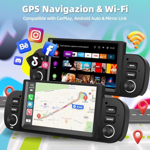 Motorsi 2+64G Carplay Car Radio for Fiat Panda 2013-2020 with Wireless Android Car, Android Bluetooth Car Stereo Screen with GPS Navigation/WiFi/Hi-Fi/FM/SWC/2 USB/Mirror Link/Canbus + Mic