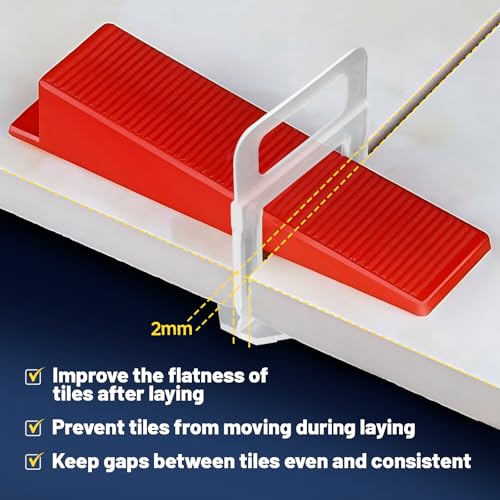 Haoledy 1000 Pieces Self Leveling 2 mm Tile Tile Leveling System Kit Self Leveling Tile Tile Leveling Tabs for Floor Wall Tile Installation