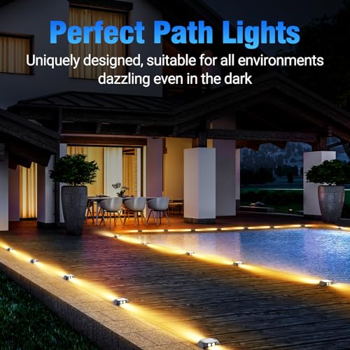 Solar Decking Lights 4 Pack, Warm White Solar Ground Light IP65 Waterproof, Pressure Resistant 3 Tons Driveway Lights for Stair Garden Step Pathway Walkway Patio Front Door,4packs