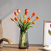 WEISPARK Artificial Tulips Flowers, 15pcs Real Touch Soft Latex Bouquet Fake Tulips for Home Office Kitchen Garden Wedding Party Decoration (Orange)
