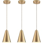 Gold Pendant Lights Kitchen Island,Dining Room Light Fixtures Over Table 3 Pack with Brushed Brass Cone Metal Shade, Modern F