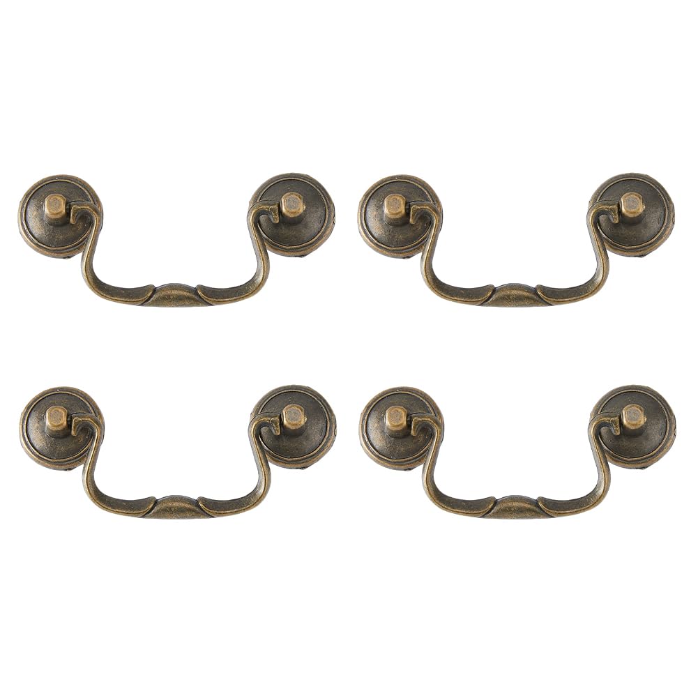 SUPERFINDINGS 4 Sets 3.6inch Vintage Bail Pull Handles Antique Bronze Furniture Hardware Bail Pull Drawer Ring Pull Handles Alloy Drop Cabinet Drawer Pull for Kitchen Cabinet Bedside Cupboard