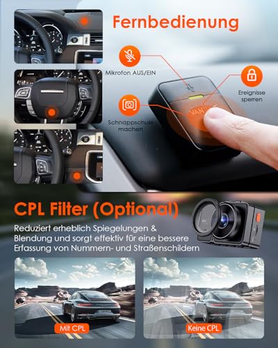 VANTRUE E2 2.7K+2.7K Car Dashcam Front and Rear 5GHz WiFi GPS Dual 1944P Wireless and Voice Control, Parking Mode Pre-Recording, WDR Night Vision 2.45 Inch 160° Max 512G