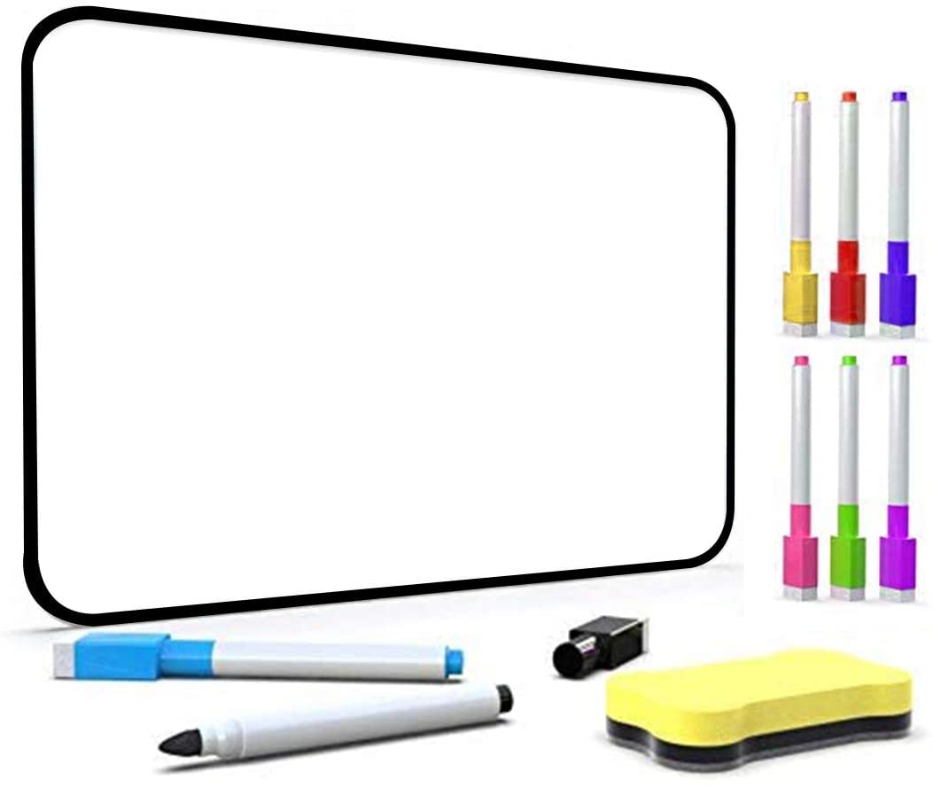 Dry Erase Whiteboard, DumanAsen Double Sided White Board with Dry Erase Pens and Eraser for School, Home, Office, Remote Learning (Black, 30cm*21cm) whiteboard Size: 12x8inch
