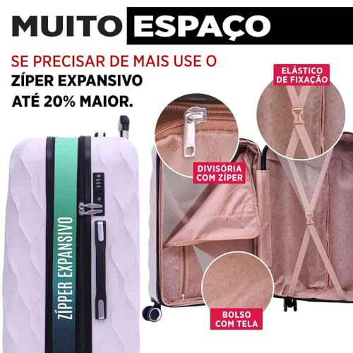 SANTINO Mala de Viagem Media 23kg Rígida ABS 4 Rodas 360º com TSA Leve Resistente Flexível Antifurto Off White tamanho 24 polegadas