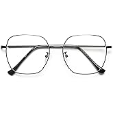Eeyisusa Oversized Square Reading Glasses Women, Large Blue Light Blocking Readers, Fashion Metal Anti Eyestrain Eyeglasses